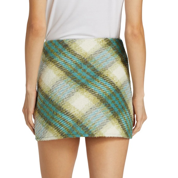 Y2K En Saison Size Blue Green and White Plaid Illusion Wrap Mini Skirt - Picture 6 of 10